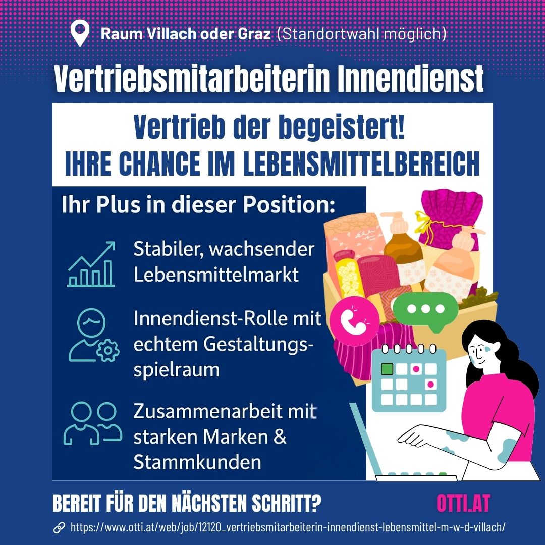 Vertriebsinnendienst Lebensmittel Job Villach | Lebensmittel | KARRIERE NEWS | OTTI.AT