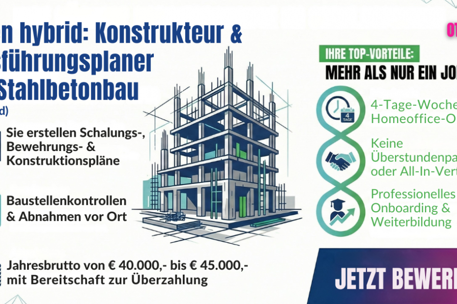 Kontrukteur Stahlbetonbau Hybrid Tage Woche Job | Otti & Partner – Ihr Erfolg ist unser Ziel! | KARRIERE NEWS | OTTI.AT